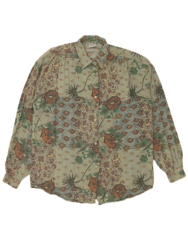 Camisa feminina BENETTON UK 18 XL verde floral viscose