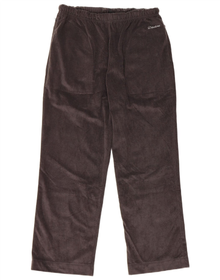 Calças de treino de veludo feminino Diadora UK 10 poliéster cinza pequeno