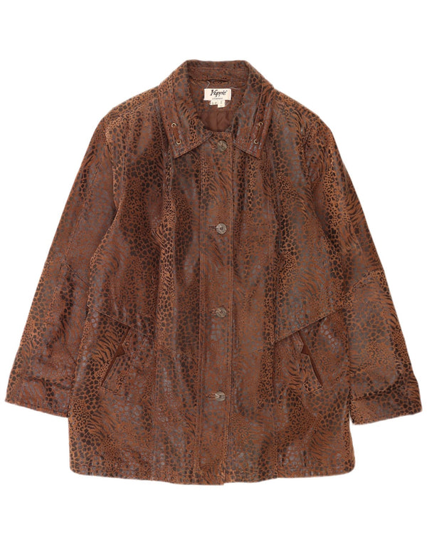 Jaqueta de couro feminina Yuppie UK 18 XL marrom animal print