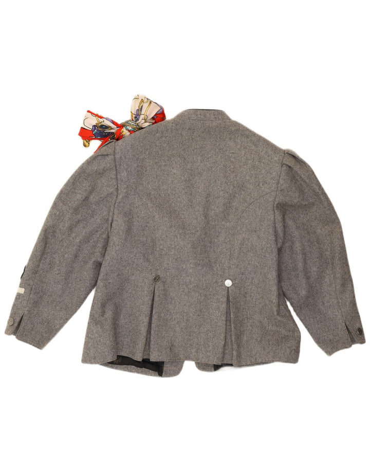Jaqueta blazer feminina vintage Trachten manga 3/4 Reino Unido 14 cinza médio