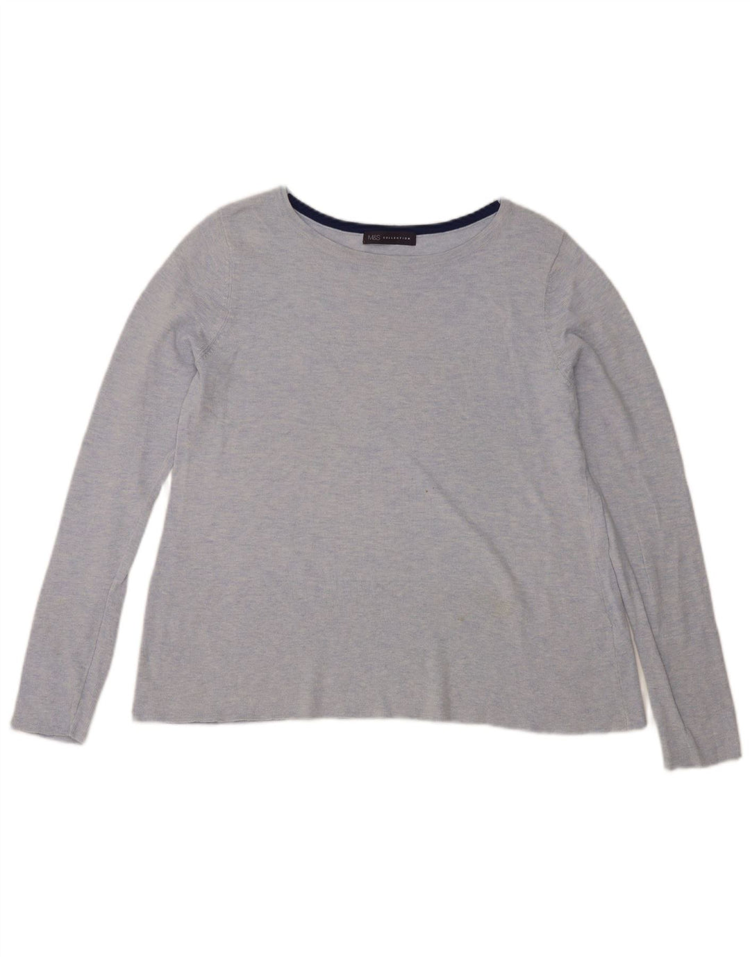 Top feminino Marks & Spencer manga comprida Reino Unido 12 algodão azul médio
