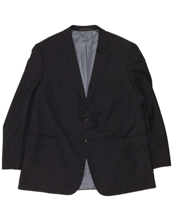 Jaqueta Blazer Longline Masculina Marks & Spencer Reino Unido 48 2XL Riscas Azul Marinho