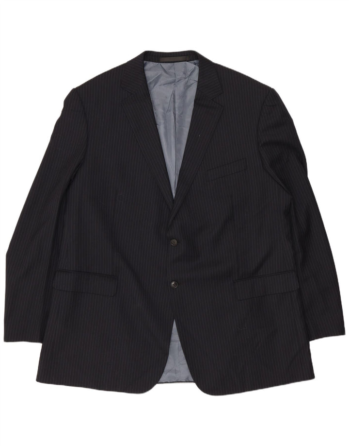 Jaqueta Blazer Longline Masculina Marks & Spencer Reino Unido 48 2XL Riscas Azul Marinho