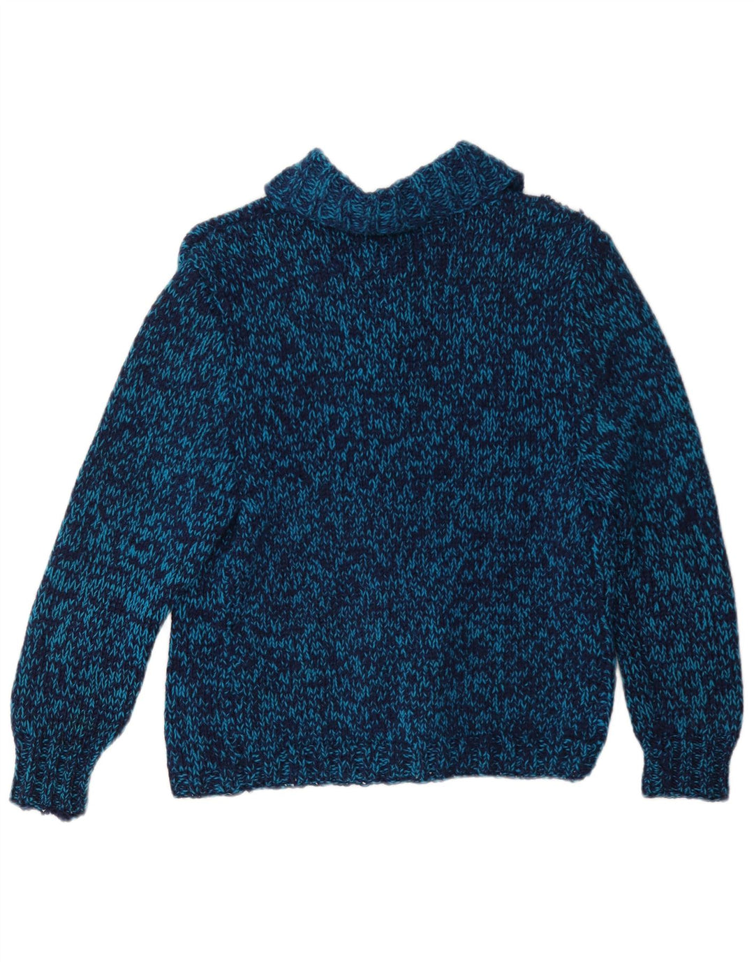 Suéter cardigã feminino vintage UK 12 médio azul manchado
