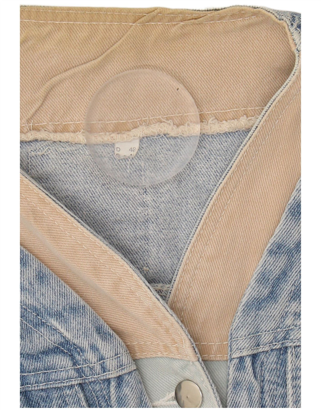 NO PROBLEM Womens Denim Jacket EU 42 Large Blue Colourblock Cotton
