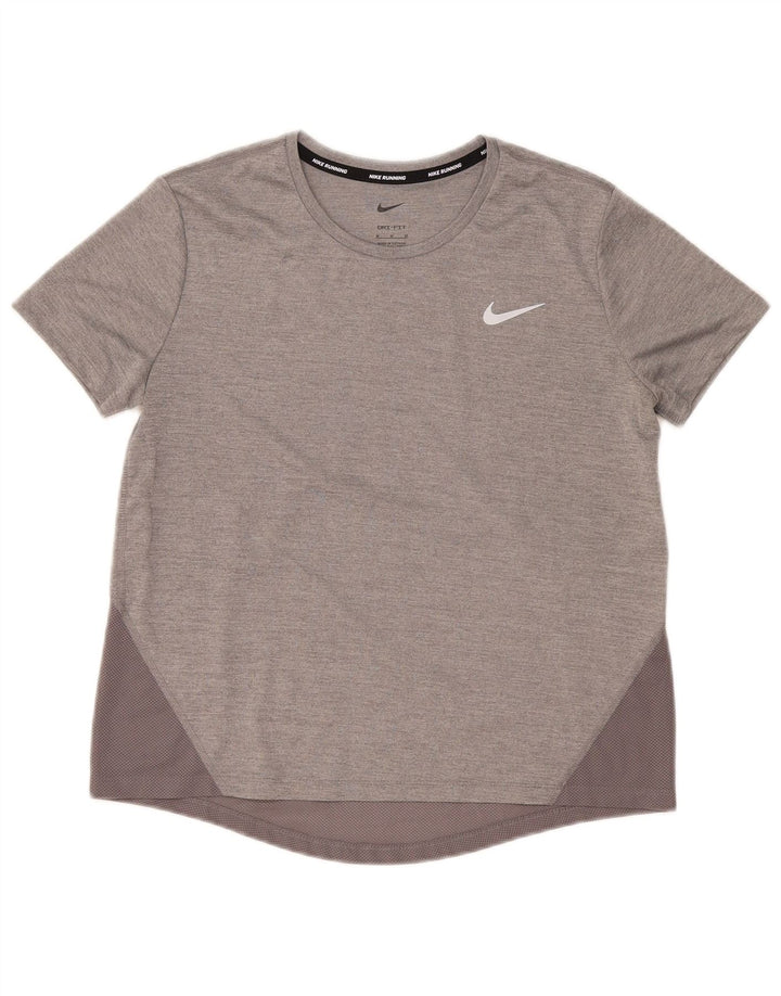 Camiseta feminina Nike Dri Fit Top UK 14 cinza médio colorblock poliéster