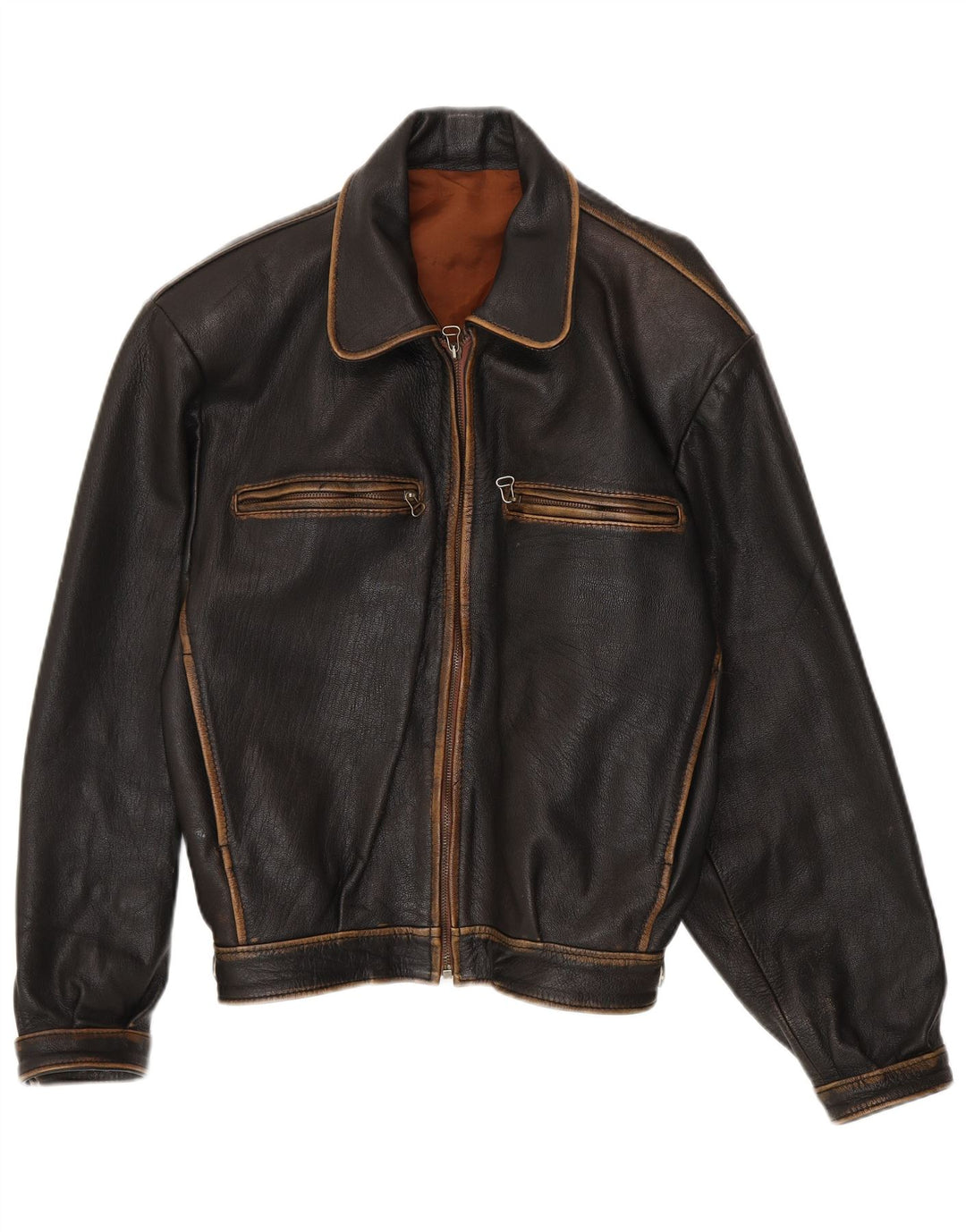 Jaqueta de couro bomber vintage masculina solta ajuste Reino Unido 38 couro preto médio