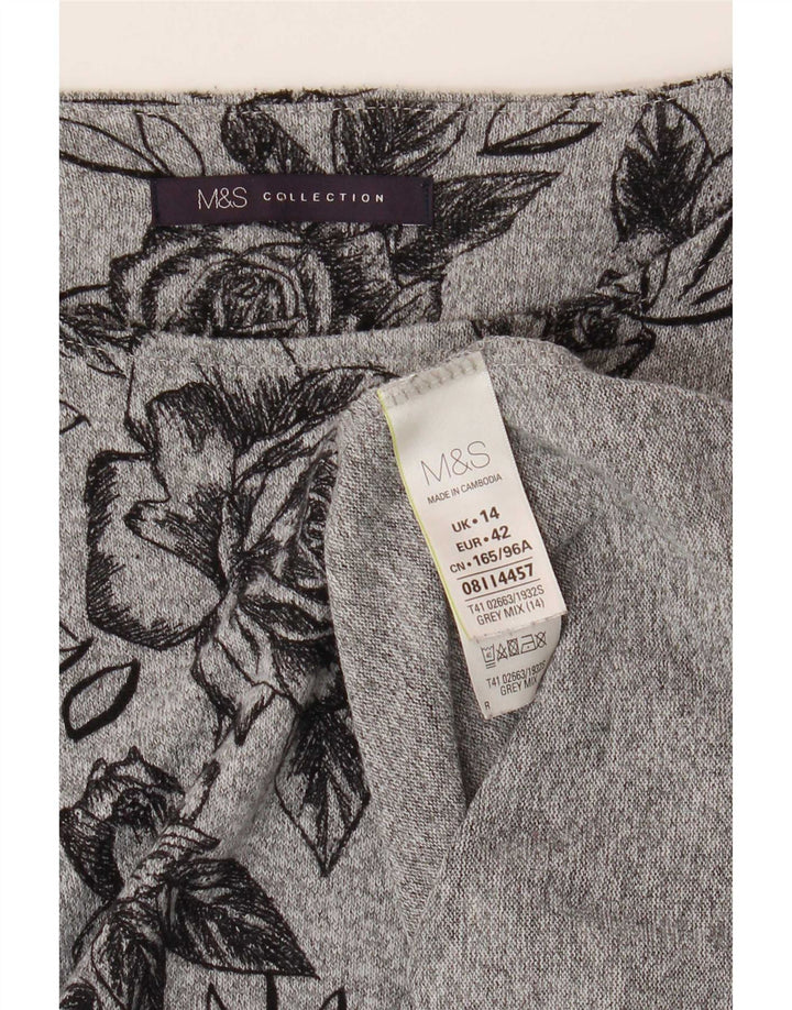 Top feminino Marks & Spencer manga 3/4 Reino Unido 14 poliéster floral cinza grande