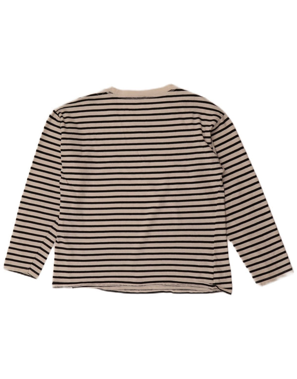 Top feminino Zara manga comprida UK 16 grande algodão listrado branco