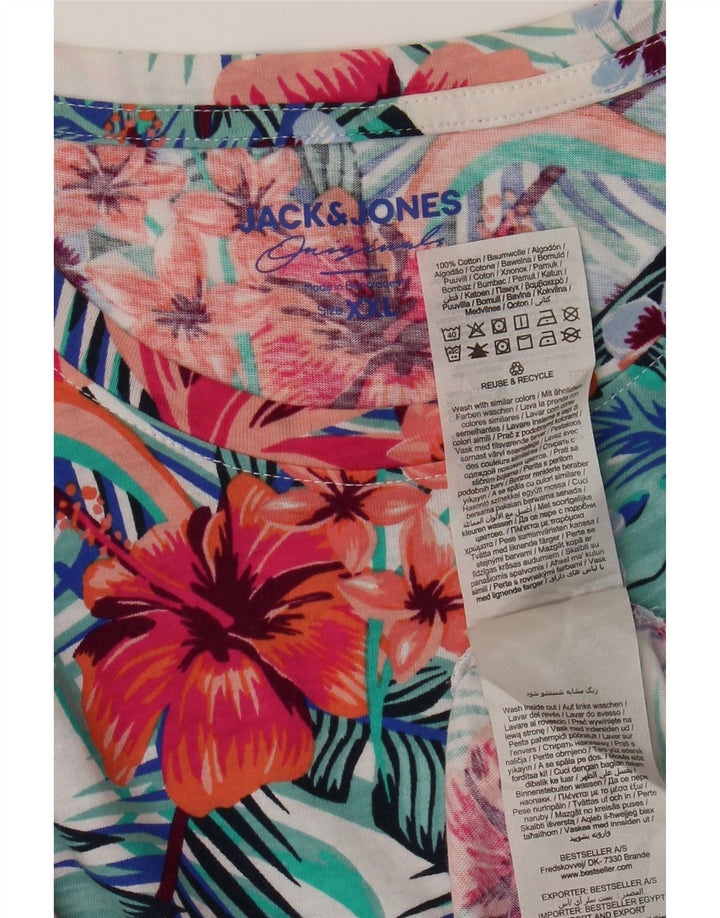 JACK & JONES Mens T-Shirt Top 2XL Multicoloured Floral Cotton Vintage Jack & Jones and Second-Hand Jack & Jones from Messina Hembry 