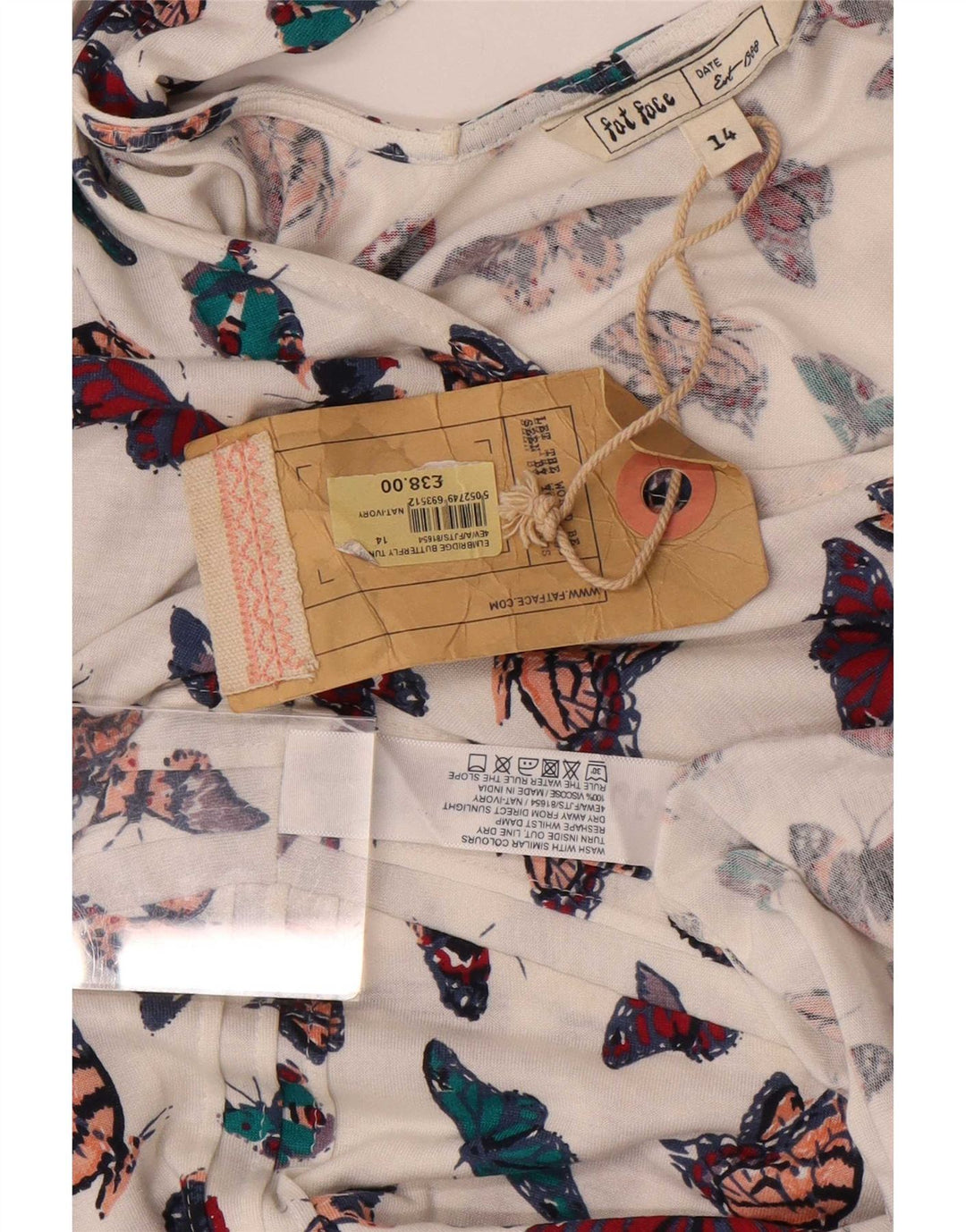 Vestido de verão feminino Fat Face Reino Unido 14 borboleta de viscose branca média