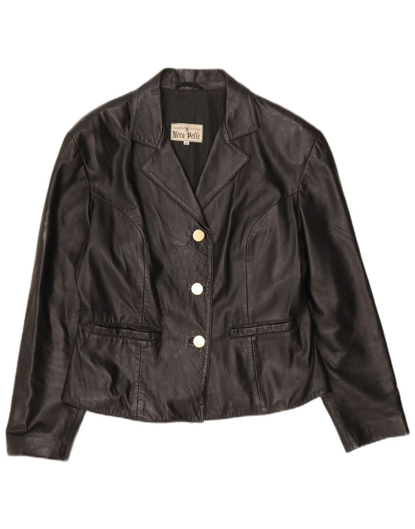 Jaqueta blazer de couro feminina vintage com 3 botões IT 46 couro preto grande
