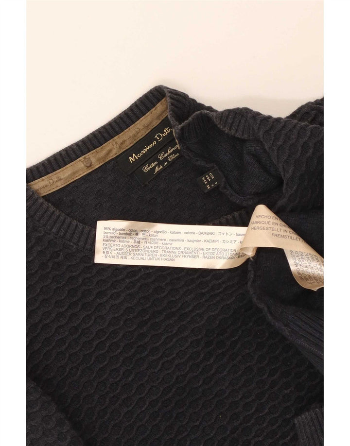 Suéter masculino Massimo Dutti com gola redonda, pequeno algodão azul marinho