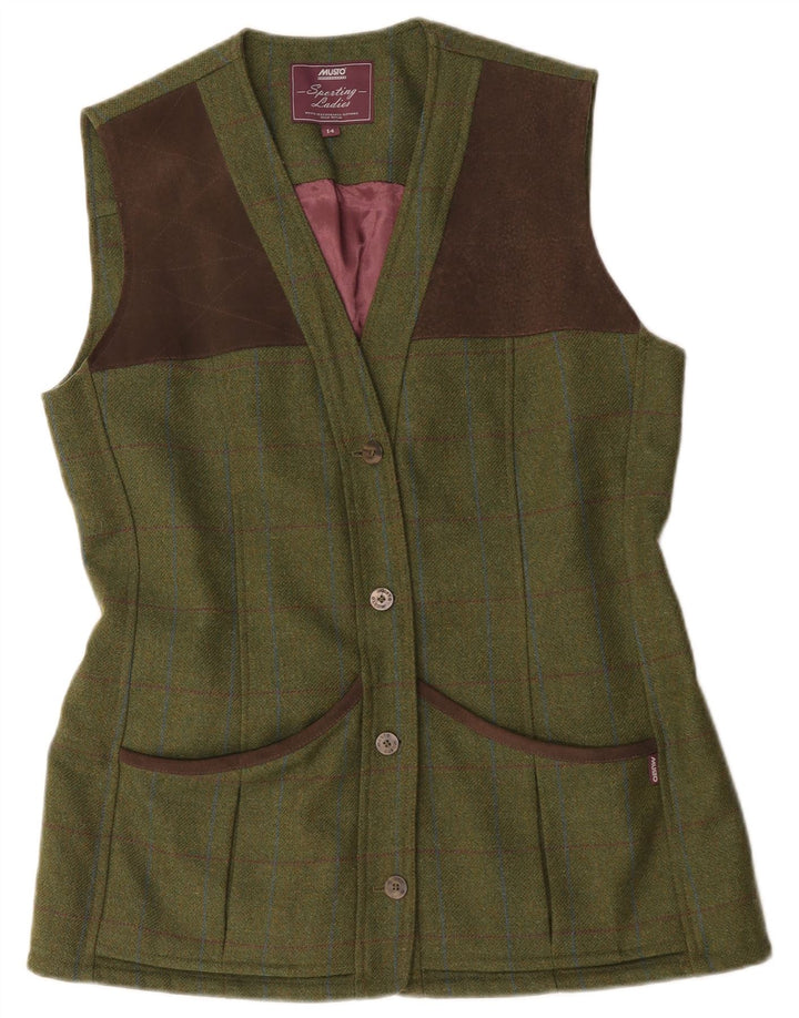 Musto Womens Gilet UK 14 Grande Lã Xadrez Cáqui