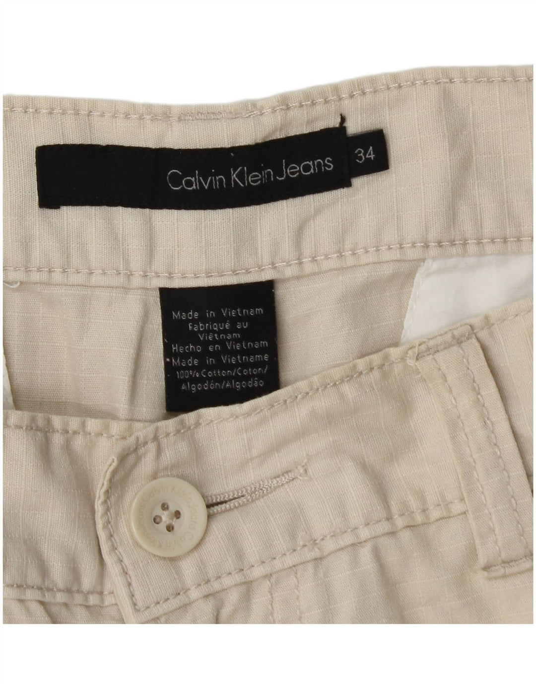 Shorts cargo masculino Calvin Klein W34 grande algodão bege