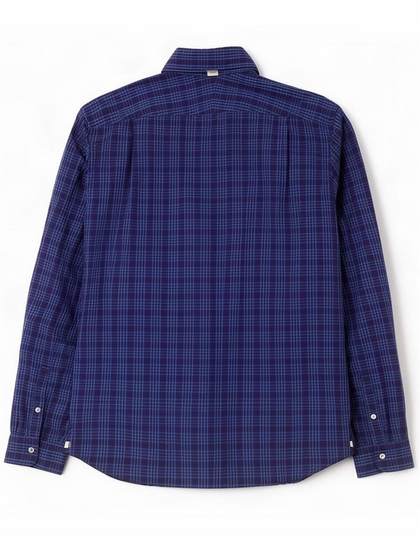 Camisa masculina de ajuste regular Lacoste tamanho 40 algodão xadrez azul marinho médio