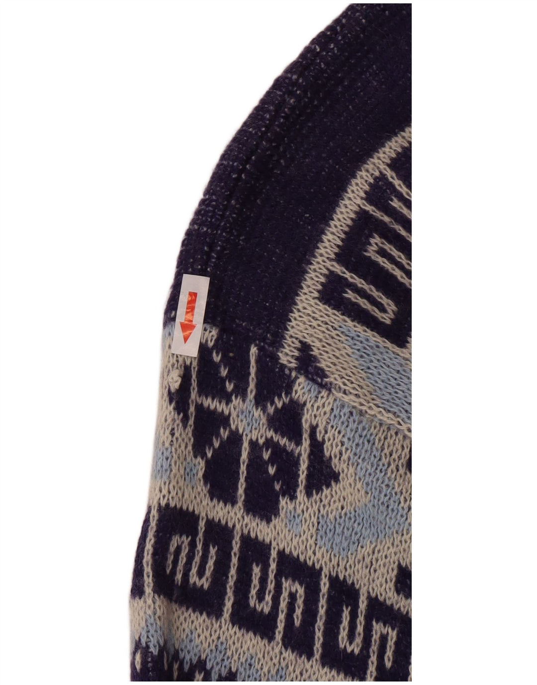 Suéter vintage masculino com gola redonda, médio azul marinho geométrico