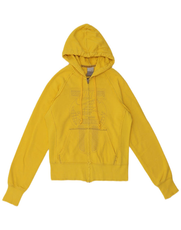 Suéter Nike feminino com capuz e zíper gráfico UK 12 algodão amarelo médio
