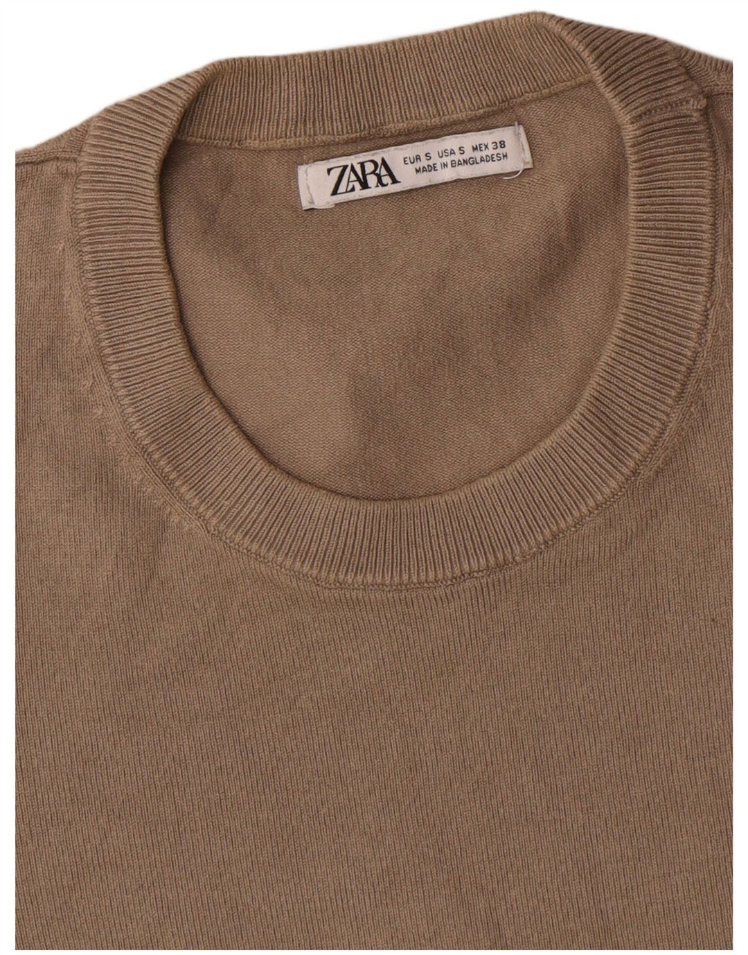 Suéter masculino Zara de manga curta com gola redonda e viscose marrom pequena