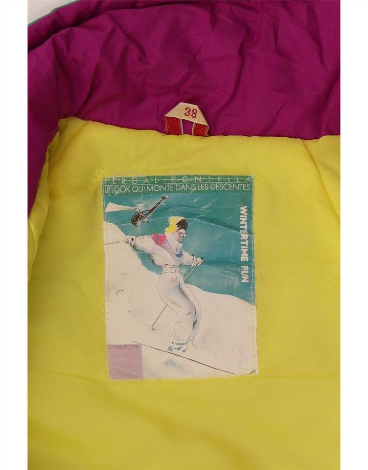 Macacão de esqui feminino vintage EU 38 Médio W28 L30 Colorblock multicolorido