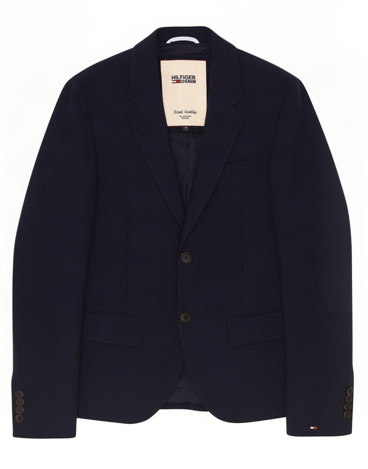 Jaqueta blazer masculina Tommy Hilfiger com 2 botões Reino Unido 38 poliéster azul marinho médio