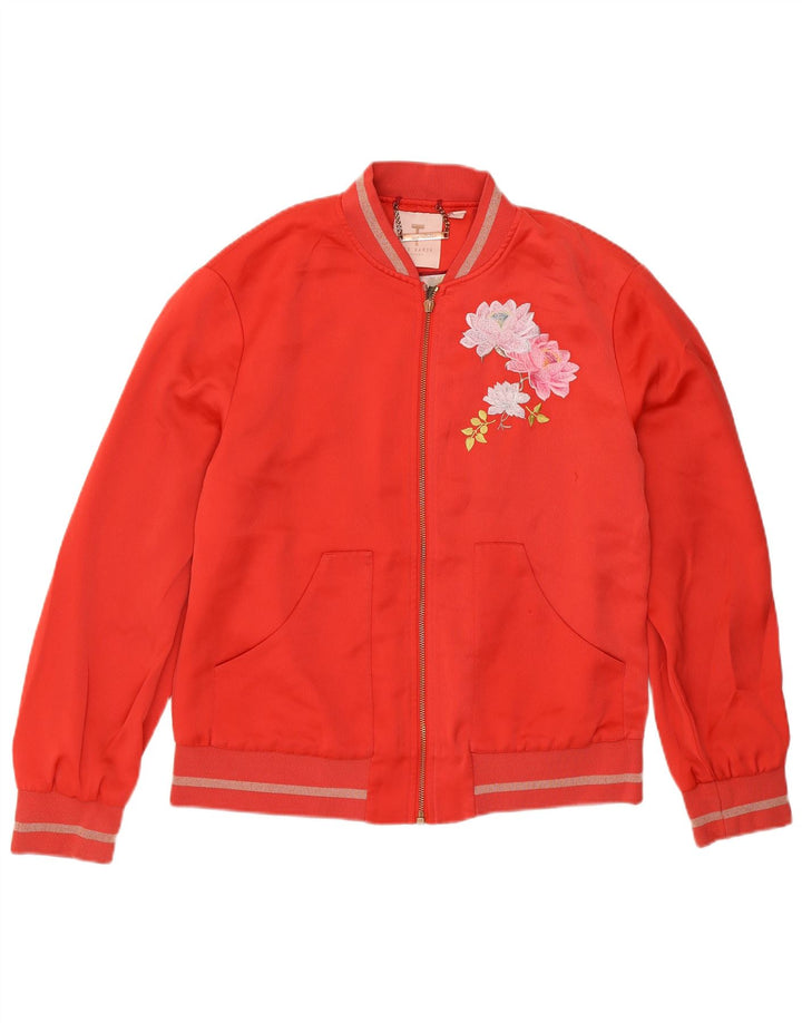 Jaqueta bomber feminina Ted Baker UK 12 poliéster floral vermelho médio