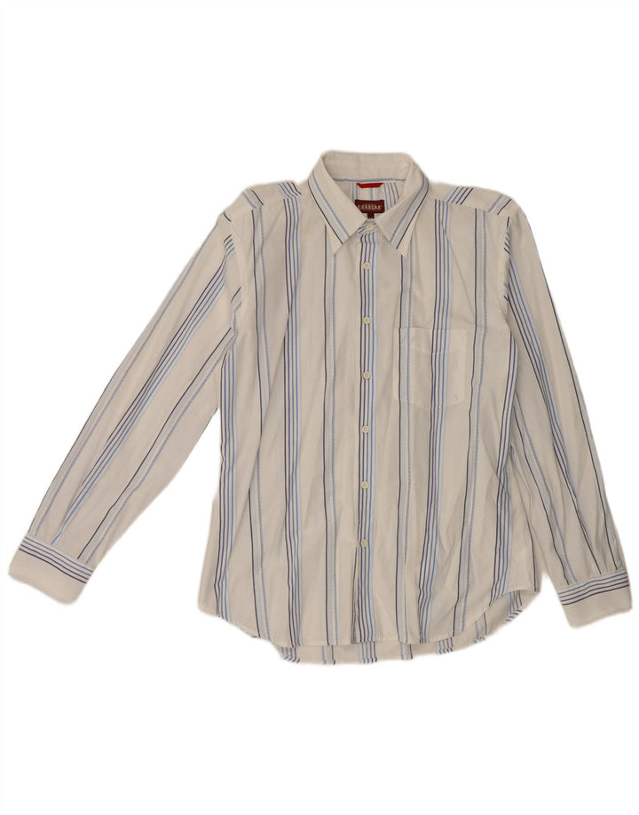 Camisa masculina Carrera de algodão listrado branco médio