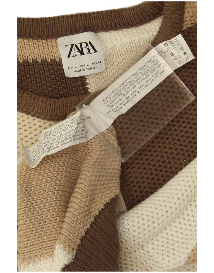 Suéter masculino Zara com gola canoa, grande algodão geométrico multicolorido