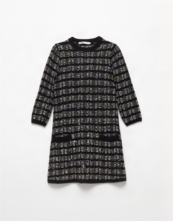 Vestido jumper feminino Zara manga 3/4 oversized Reino Unido 10 pequeno xadrez preto