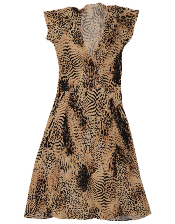Vestido feminino Marks & Spencer A-Line Reino Unido 8 pequeno bege estampa animal