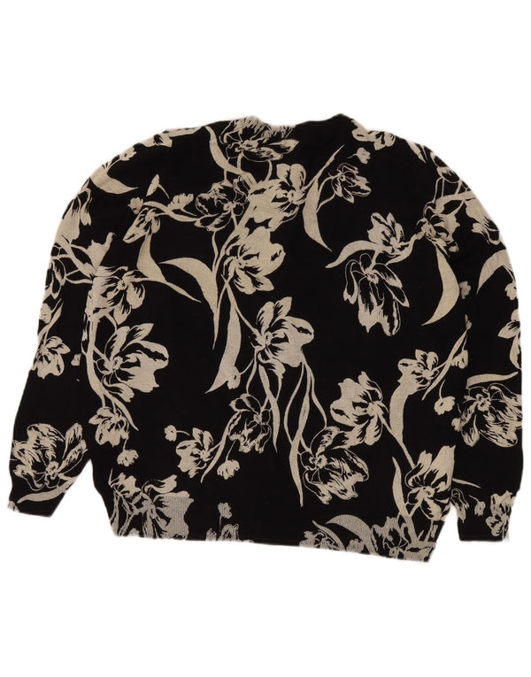 Suéter cardigã feminino MARKS & SPENCER UK 20 2XL preto floral