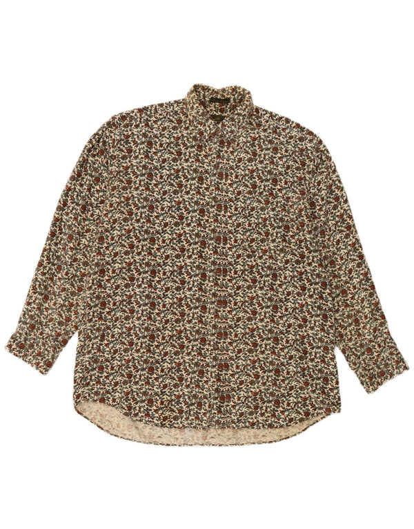 Camisa masculina vintage de veludo cotelê de algodão floral médio multicolorido