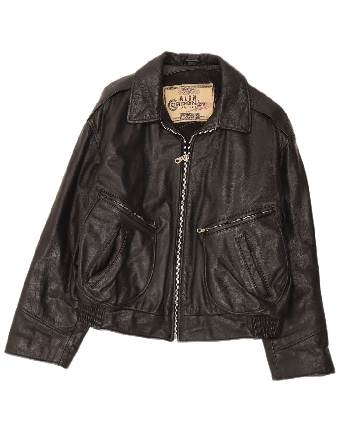 Jaqueta bomber de couro masculina Alan Gordon Reino Unido 38 médio preto