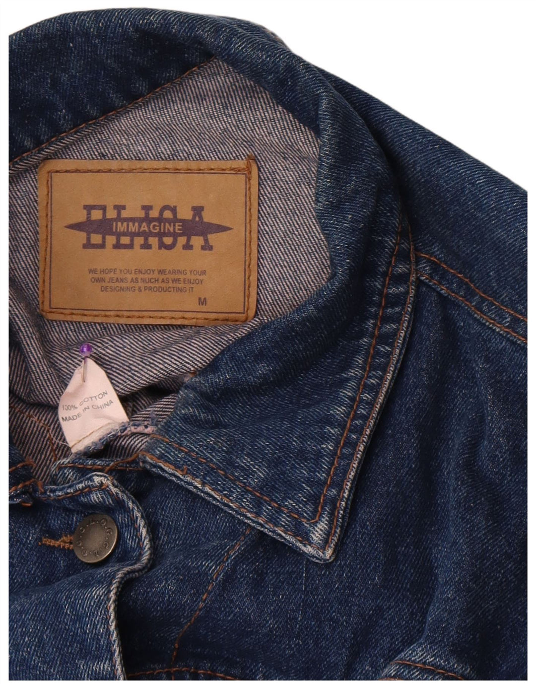 Jaqueta jeans feminina vintage UK 14 algodão azul médio