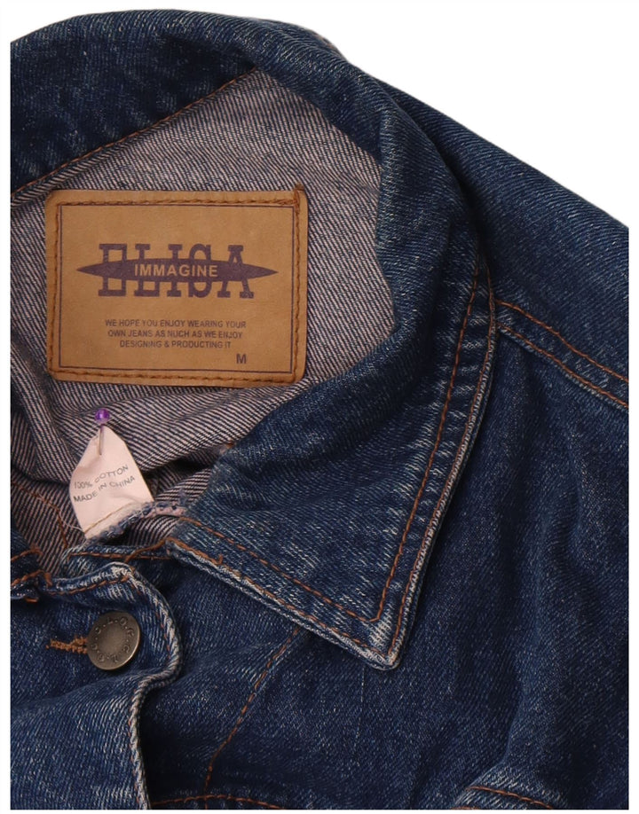 Jaqueta jeans feminina vintage UK 14 algodão azul médio