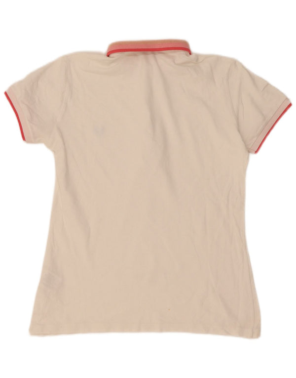 Camisa polo feminina Fred Perry Reino Unido 14 grande algodão listrado branco