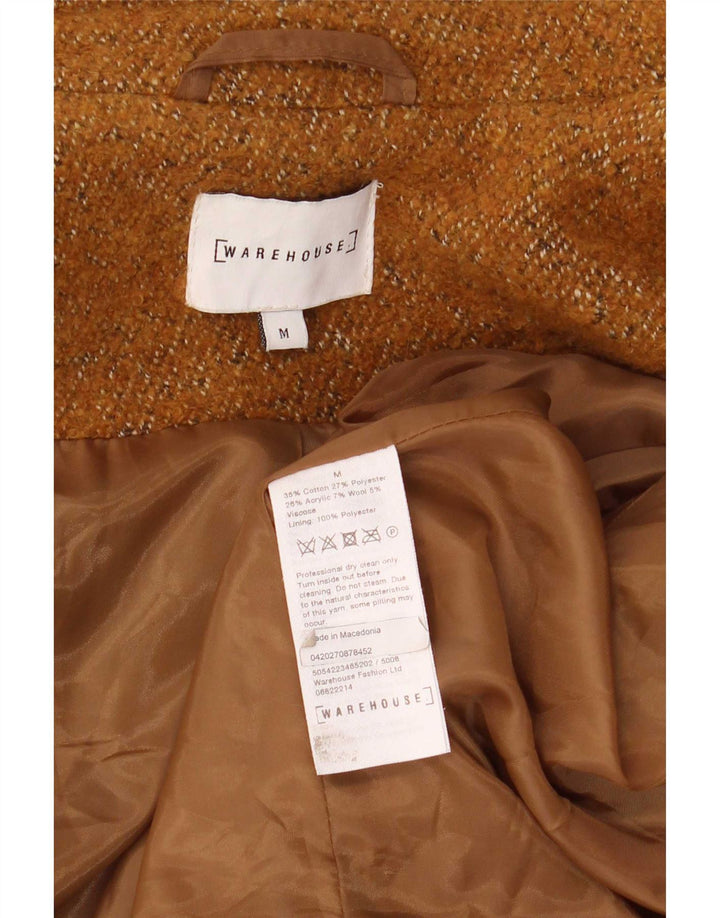 Casaco feminino com peito duplo Warehouse UK 14 algodão bege médio