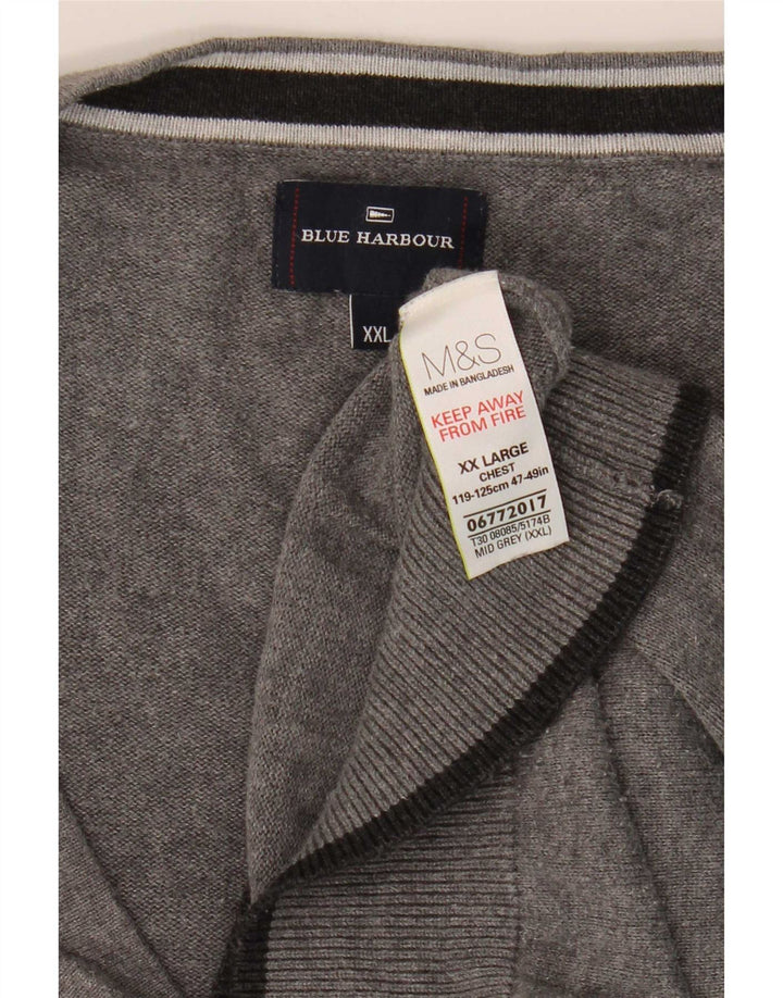 Suéter cardigã masculino Marks & Spencer Blue Harbor 2XL algodão manchado cinza