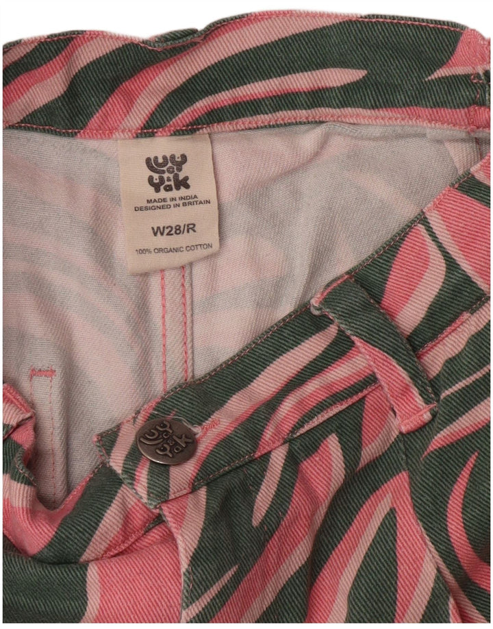 Calça jeans feminina Lucy & Yak solta de cintura alta W28 L29 rosa com estampa animal de algodão