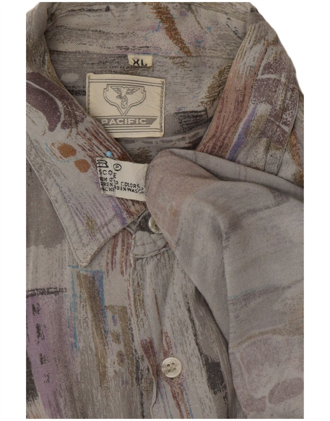 Camisa masculina VINTAGE com estampa abstrata de manga curta XL cinza viscose retrô