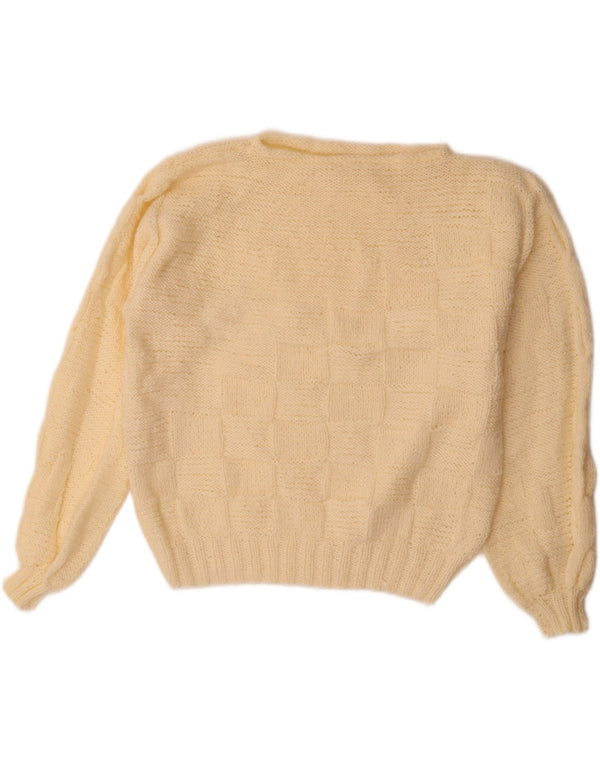 Suéter feminino vintage com gola canoa grande UK 18 XL off white