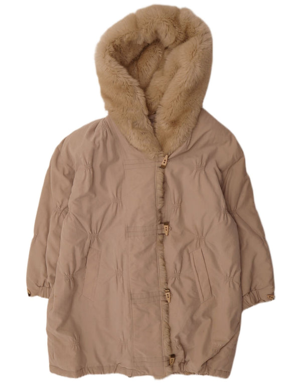 Casaco acolchoado grande com capuz feminino vintage Reino Unido 18 XL Bege Modal