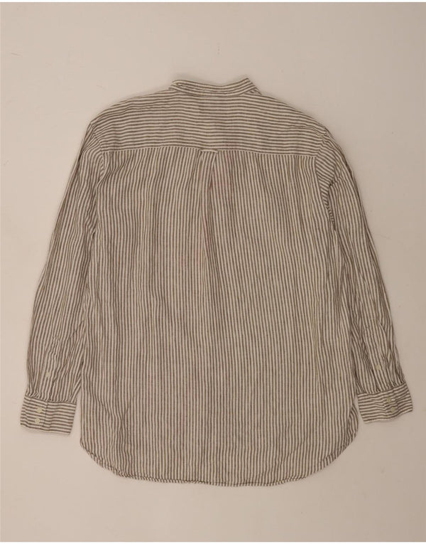 Boden Mens Pullover Shirt XL Brown Pinstripe Linen