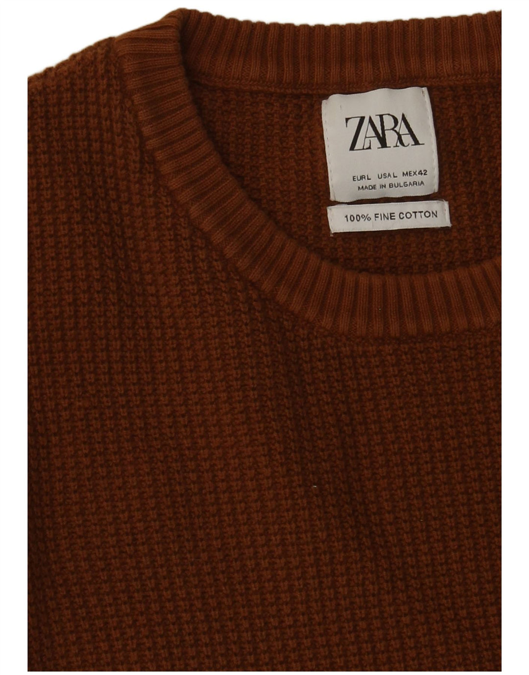 Zara Suéter masculino com gola redonda, grande algodão marrom