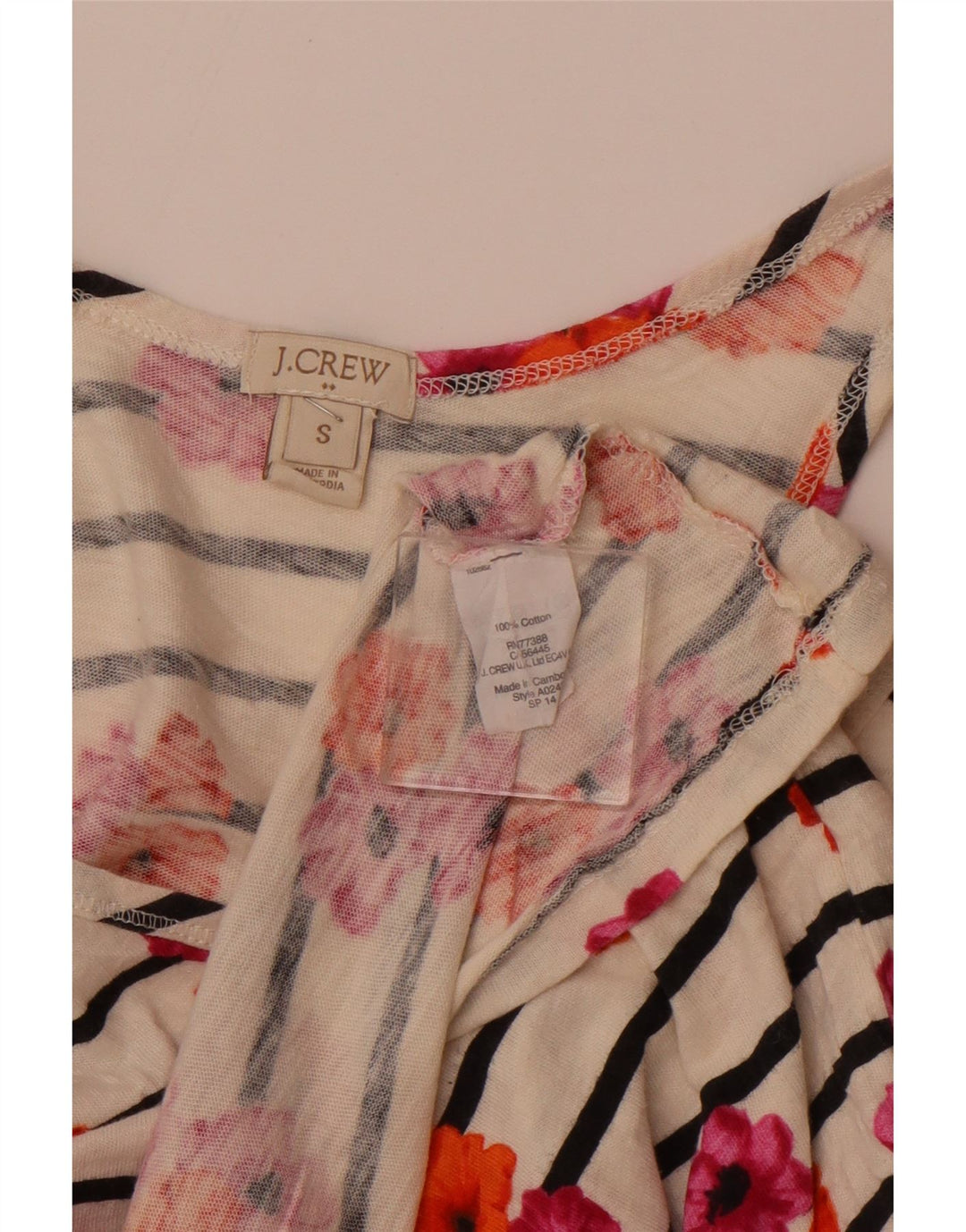 J. CREW Colete feminino Top UK 10 pequeno algodão floral branco
