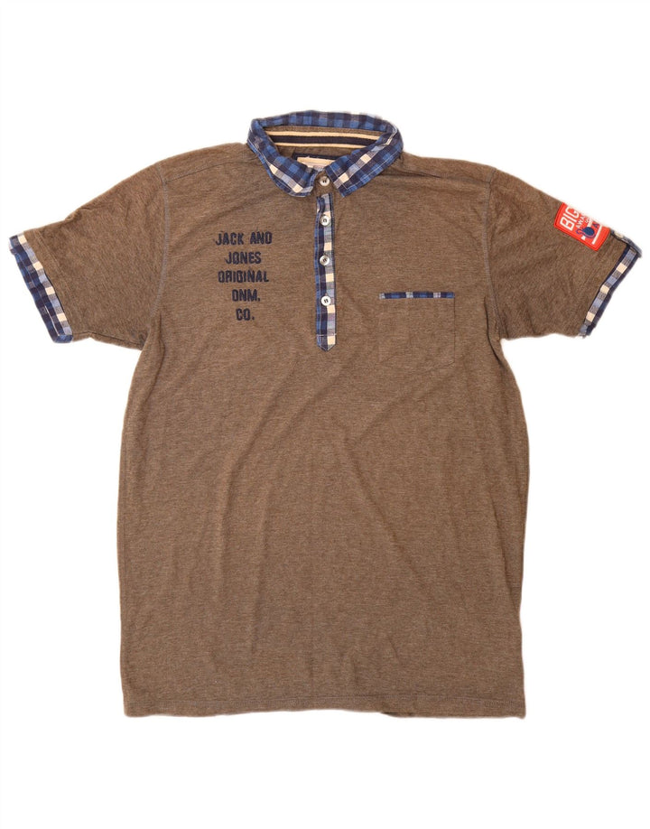 Camisa pólo gráfica masculina Jack & Jones XL poliéster marrom