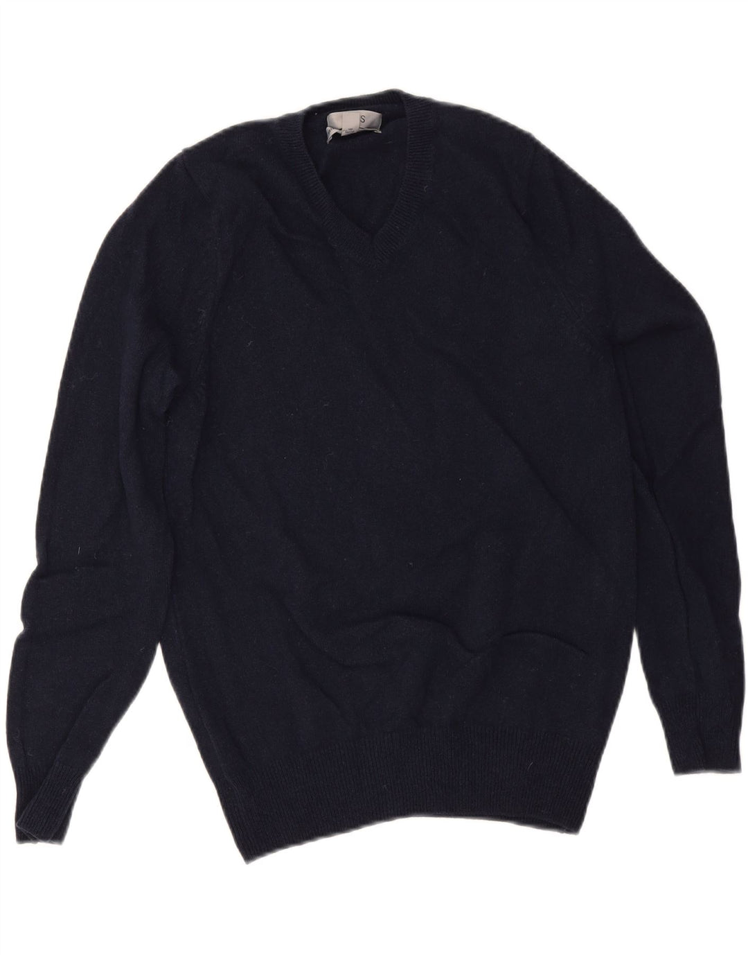 Suéter masculino Marks & Spencer com decote em V pequeno de lã azul marinho