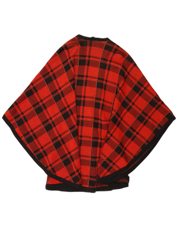 Suéter feminino vintage com capa e cardigã tamanho único lã xadrez vermelha