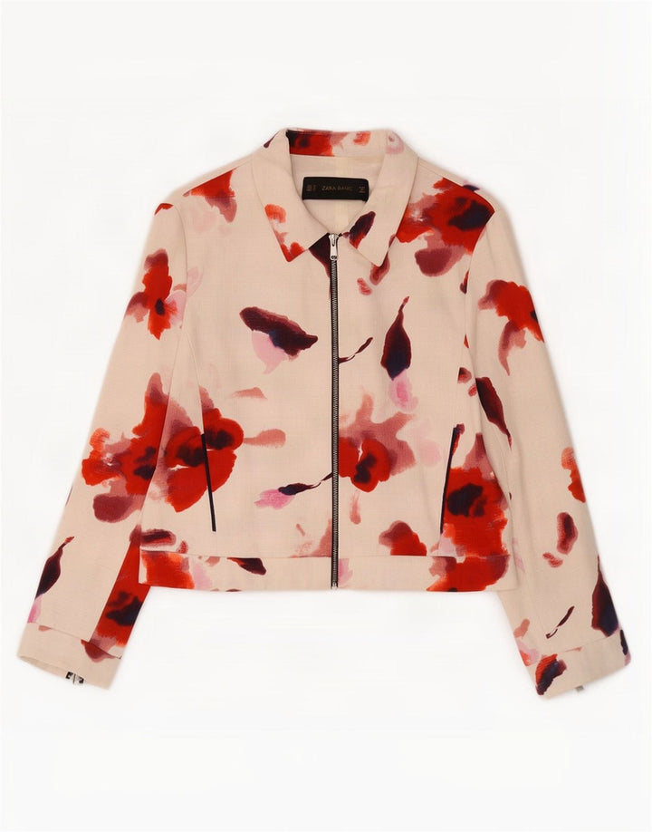 Jaqueta bomber feminina Zara UK 18 XL algodão floral branco