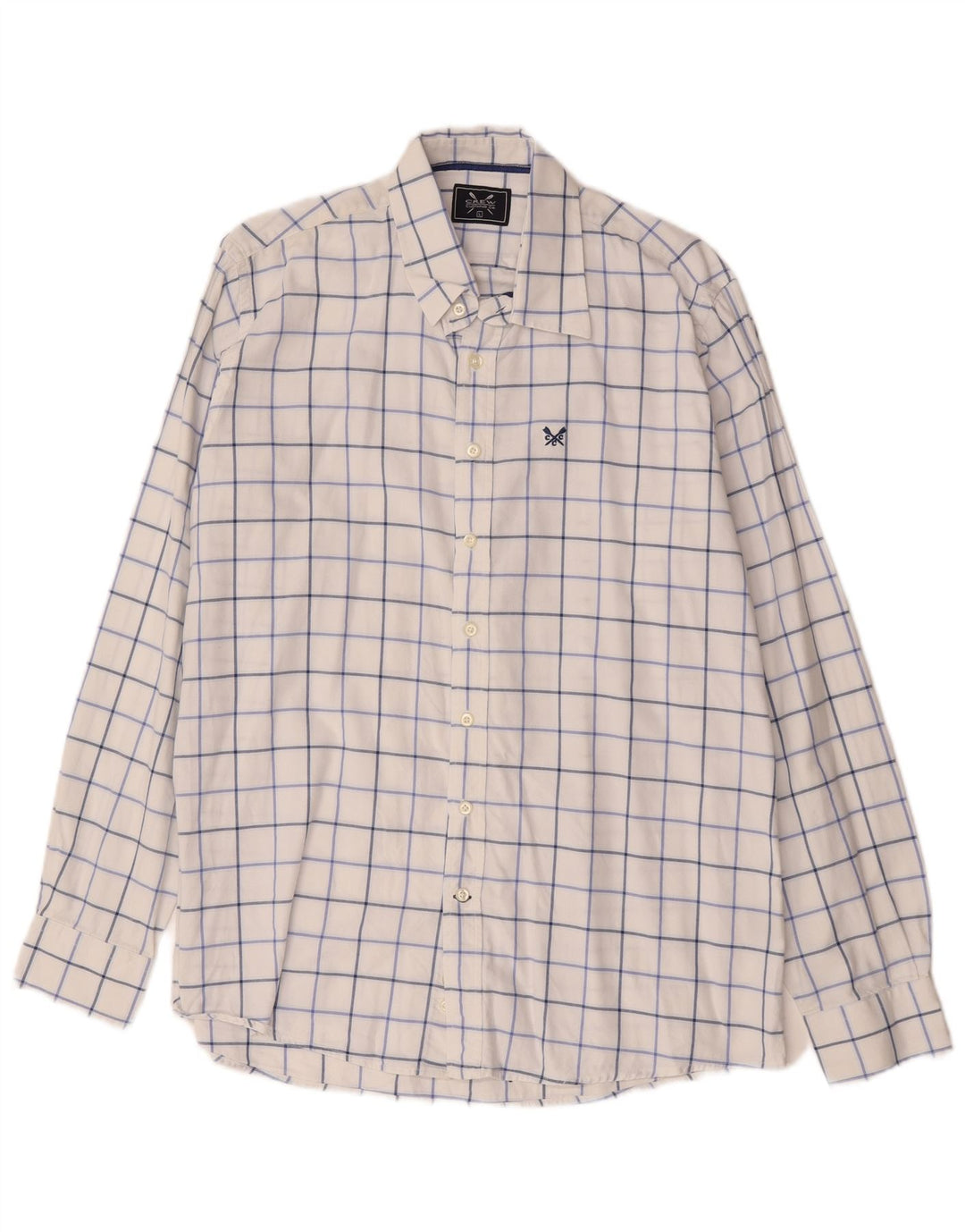 Crew Clothing Camisa masculina grande de algodão xadrez branco